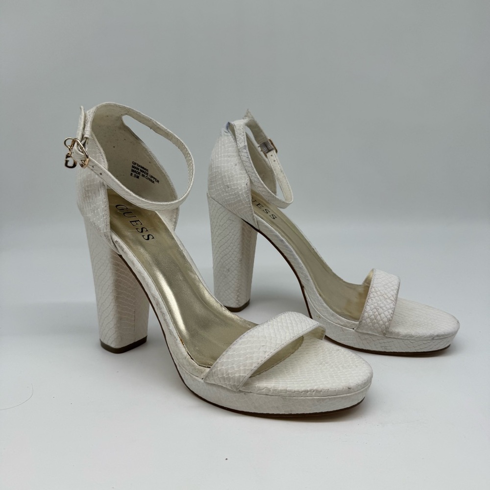 GUESS White Block Heel Sandals – Size 8.5M (Like New)